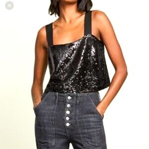 New Veronica Beard Adi Sequin Embellishment Squareneck Black Top NWT Size 4 US